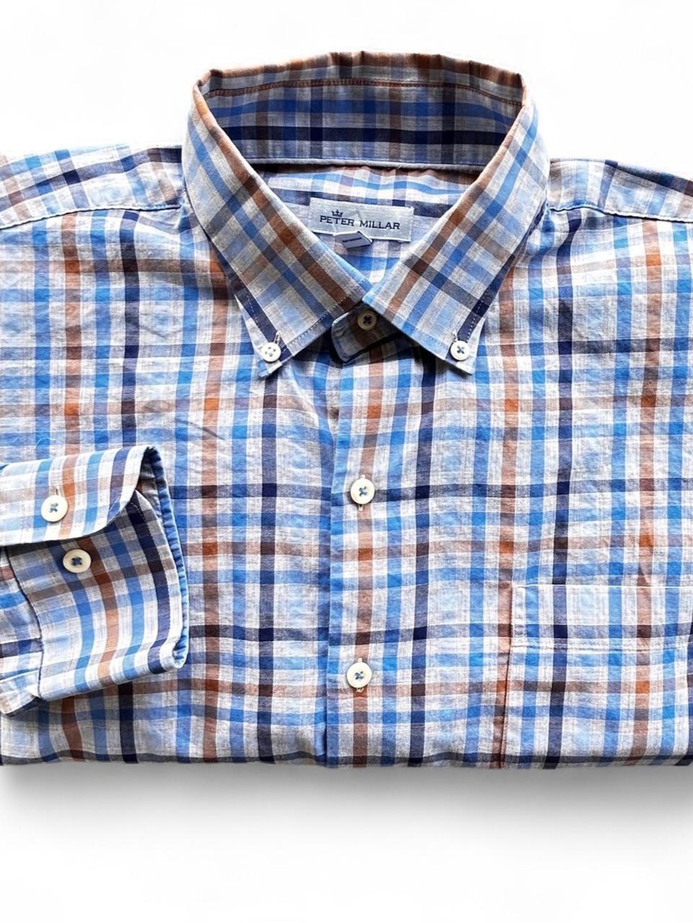 Peter Millar Blue & Brown Button-Down Shirt LARGE